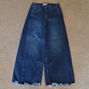 Indigo Frayed Hem Wide Leg Jeans